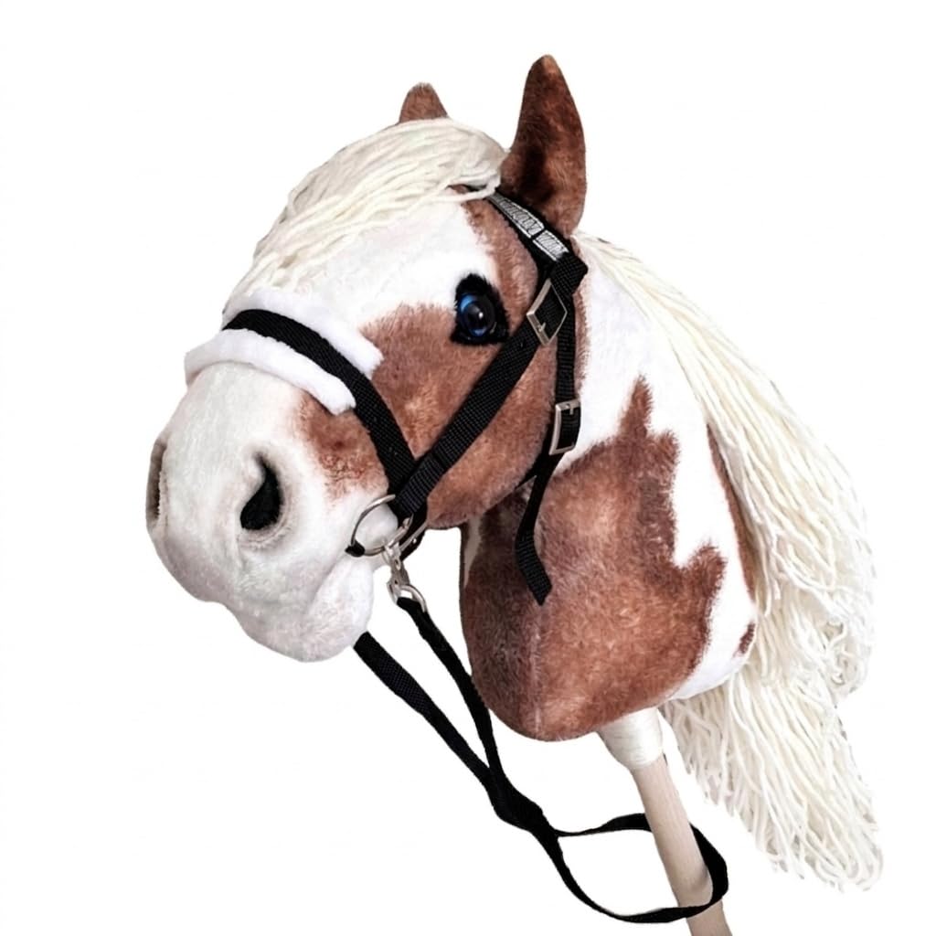 Generisch Hobby Horse Pferd Pinto | Paint Steckenpferd Großes A3 | Abnehmbare Trense & Lange Mähne | Stockpferd mit Zubehör