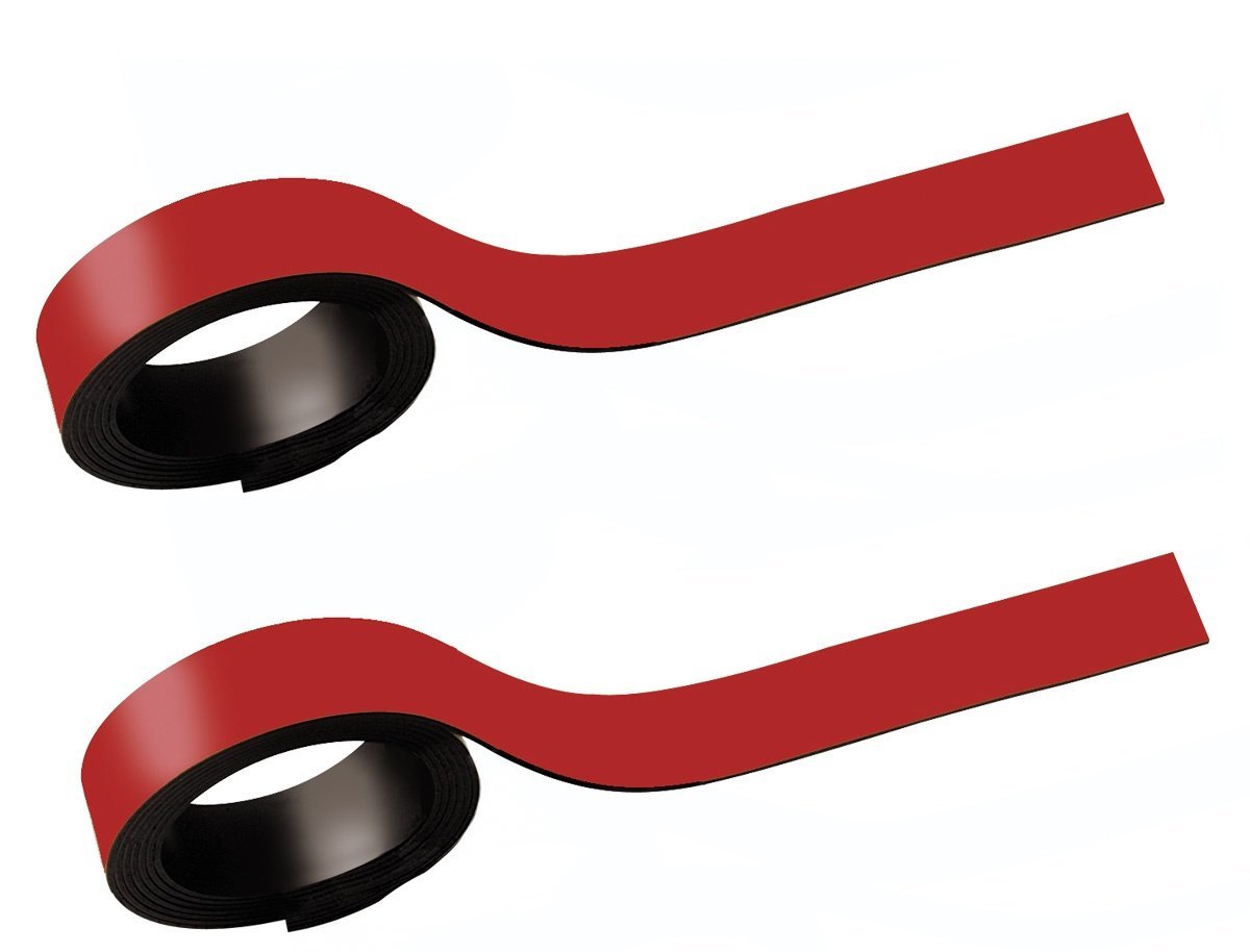 MAUL Magnetic Strips 0.5 x 100 cm (Pack of 2) | Magnetic Tape Self-Adhesive on Magnetic Surfaces | Magnetic Tape Can Be Cut to Size | Writeable with Marker | Red