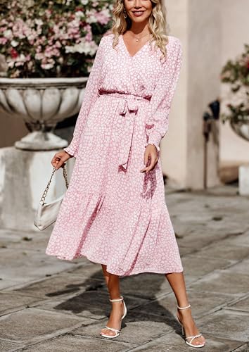 Image of PRETTYGARDEN Women's Floral Boho Dress Fall Long Sleeve Wrap V Neck Ruffle Flowy Maxi Spring Wedding Guest Vacation Dresses