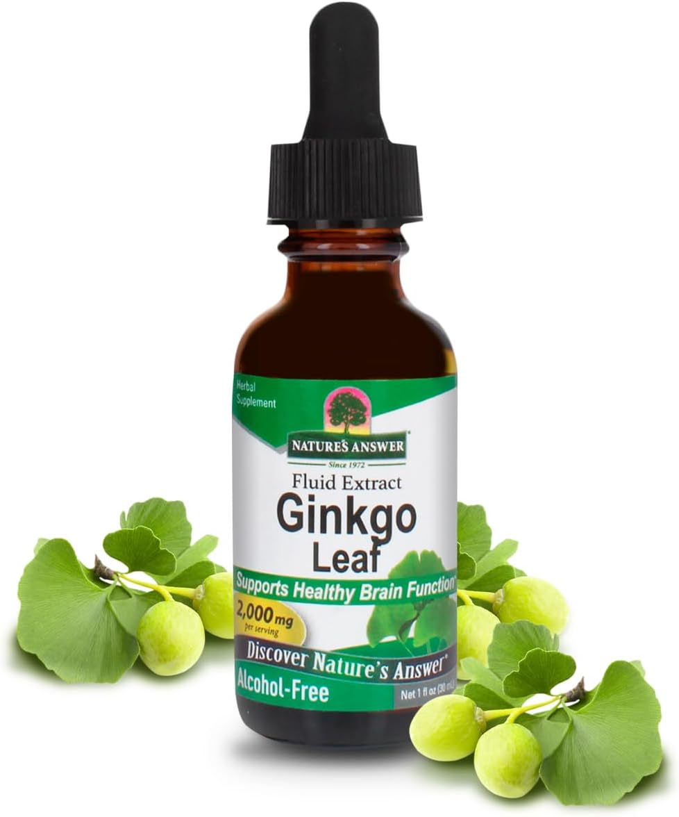 Nature’s Answer Ginkgo Leaf, 1-Ounce Ginkgo Biloba Extract Alcohol Free | Promotes Cognitive Function | Mental Clarity | Natural Energy Booster
