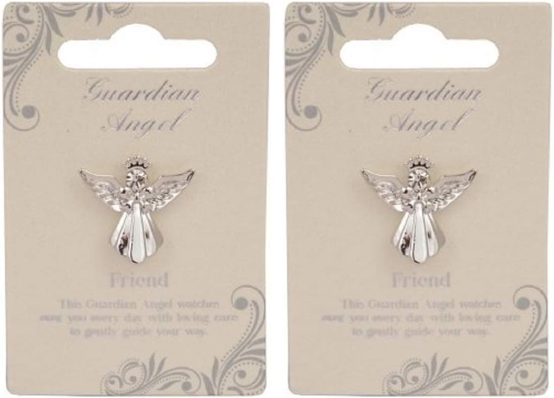 Guardian Angel Brooch for Friendship, Badge with Rhinestone for Men and Women, Pins with Message, Lapel Pins - Silver - One Size - Unisex (Pack of 2)