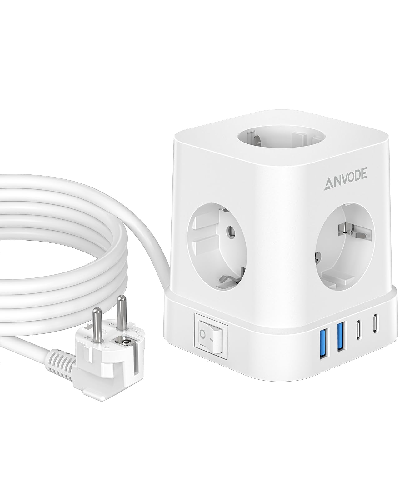 9 in 1 Steckdosenwürfel mit USB C, 5 Fach Mehrfachstecker Steckdose mit Schalter, Steckdosenleiste Überspannungsschutz mit 4 USB, Verteilersteckdose 2M für Zuhause