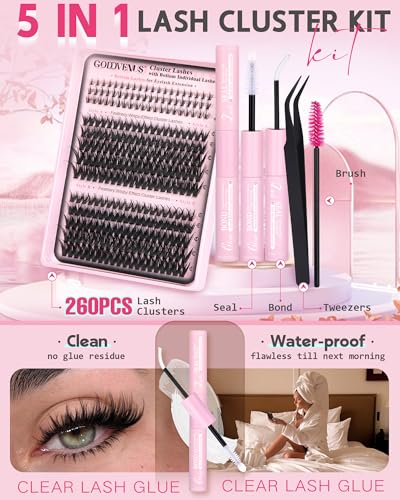 Image of Wispy Eye Lash Clusters Kit Natural Cluster Eyelash Extensions Kit False Eyelash Clusters Fluffy DIY Individual Lash Extensions Kit C Curl