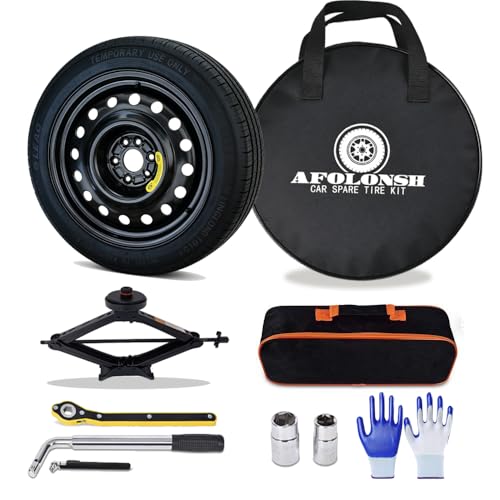 Spare Tire Kit Compatible with 2017+ Tesla Model 3 Long Range & RWD Trims Include Jack Black Wheel with 18x4 Rim 125/80R18 Spare Wheel 26 Rolling Diameter Tire (Excluding Performance model)