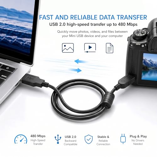 Image of Sounce 5 Pin Mini USB Cable (35 CM) USB 2.0 Type A to Mini B Cable Compatible with GoPro Hero 3+, PS3 Controller, MP3 Player, Digital Camera (Black)