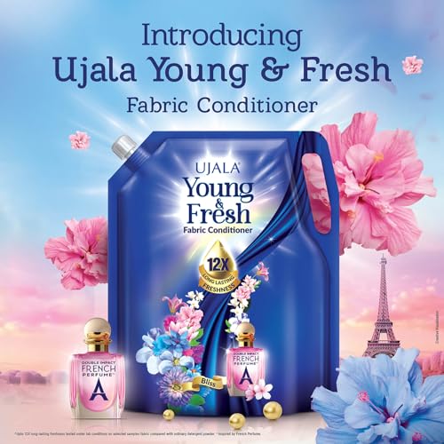 Image of UJALA Young & Fresh Fabric Conditioner - 2L Pouch [ Bliss ] | After Wash Fabric Conditioner with Long-Lasting Fragrance | Powered with French Perfume | for Bucket Wash and Machine Wash,Liquid