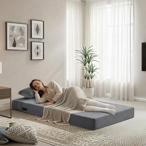 UMBFUN 70 x 190 cm Schlafsofa – Faltbare Schlafcouch und Schlaffunktion, Bettcouch für Wohnzimmer Schlafzimmer mit Memory Schaum & Kissen, Bodensessel Waschbar Set Dunkelgrau
