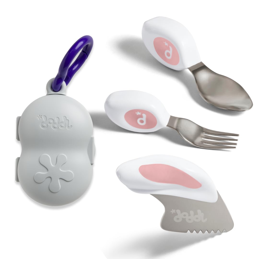 doddl Toddler Cutlery Set (2–4 Years) – 3-Piece Knife, Fork & Spoon – Safe Cutting & Big-Kid Grip (Dusky Rose + Case)