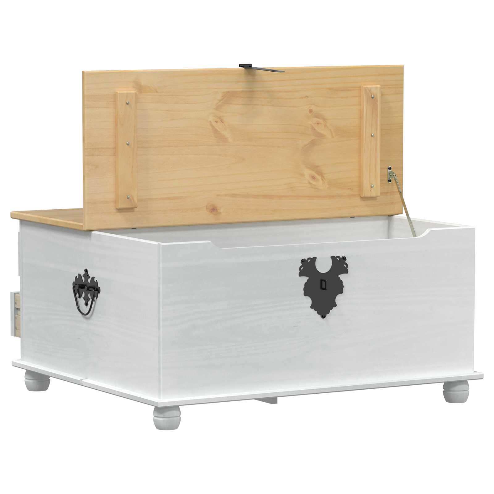 Caja de almacenamiento blanca 90 x 78 x 45 cm madera maciza de pino rústico baúl de madera con espacio de almacenamiento, caja decorativa, baúl de asiento, organizador para salón, dormitorio