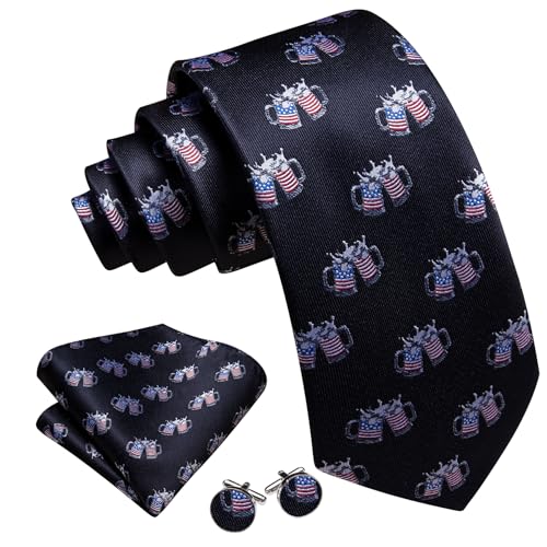 Image of Barry.Wang Fun Animal Ties for Men Designer Handkerchief Cufflink WOVEN Casual Necktie Set Festival