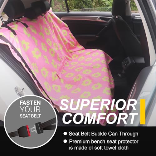 Image of Back Seat Cover for Car Trucks Van SUV Jeep,Waterproof Rear Bench Towel Seat Covers for Dogs and Kids,Automotive Backseat Protector (Flower and Pink)