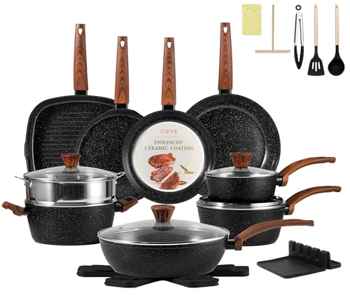 26Pcs Pots and Pans Nonstick Ceramic Cookware Set Nontoxic Kitchen