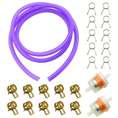 Image of PRO BAT 16.4-Ft 0.2'' I.D. Fuel Line+20pcs 0.35 inch I.D. Hose Clamps+2pcs Fuel Filters for ATV Dirt Bike Go Kart Moped Pocket Bike Most Chinese Scooter Stratton Small Engines Purple