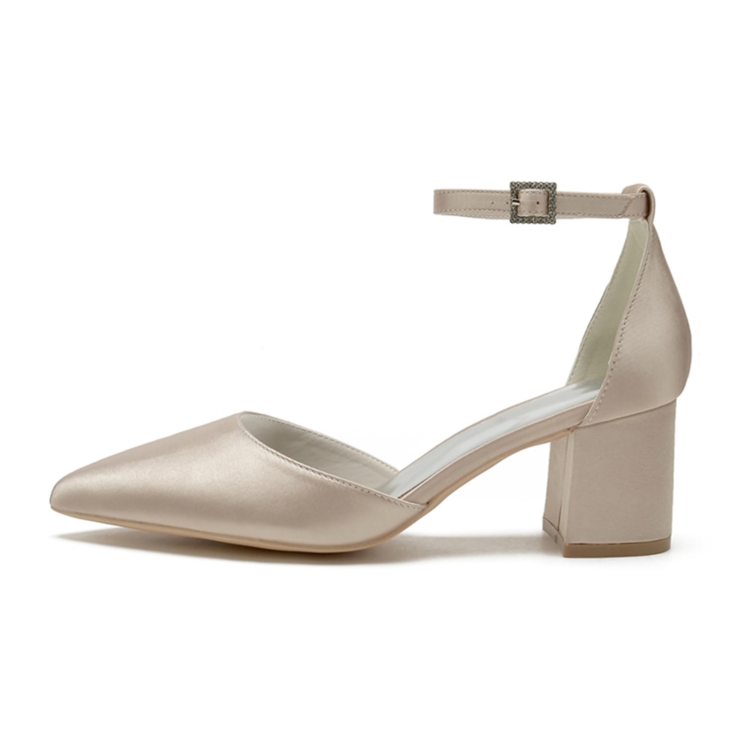 Hochzeitsschuhe Brautschuhe Damen Satin Knöchelriemen Spitze Zehen Blockabsatz Pumpen