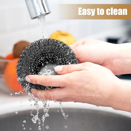 Image of 4 Pcs Stainless Steel Wool Scrubbers with Handle 12 Replacement Metal Cast Iron Scrubber Brush for Cleaning Dishes Kitchen Pots Pan Sink