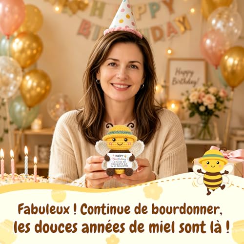 Hakumata Cadeau Anniversaire Femme, Cadeau Noel Femme, Abeille Positive Crochetée Mignonne à la Main pour Maman, Soeur, Fille, Mamie, Meilleure Amie, Couple, Décoration Maison Motivante – vue 8