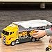 JOYIN 19 in 1 Die-cast Construction Toy Truck with Little Figures, Mini Construction Vehicles in Big Carrier Truck, Patrol Rescue Helicopter for Boys 3-9 Years Old, Kids Value Birthday Easter Gifts