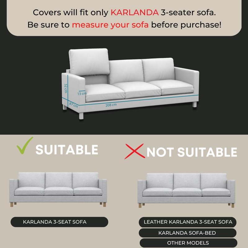 comfortly Cover for Karlanda 3 Seat Sofa, Replacement Slipcover, Heavy Duty 7 pcs Cover, Soft Durable Washable Fabric, Easy to Clean & Replace (Crown - Ivory)