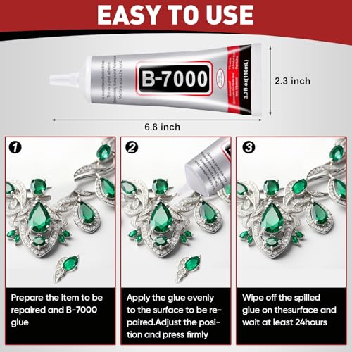 Image of 3 PCS 110ml B7000 Glue Clear with Precision Tip, Bedazzling Glue, Rhinestone Glue Set, Craft Glues with 5-Point Pen Tool, Crayon, and Tweezers, Craft Glue is Used for Nails, Jewelry, Shoes