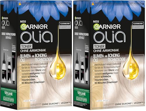 Olia Toner 10.01 Platinblond, Anti-Gelbstich Intensivtönung für Blondiertes Haar, Für Strähnchen, Balayage & Ombré, Vegane Formel ohne Ammoniak, Für strahlenden Glanz & Geschmeidigkeit (Packung mit 2)