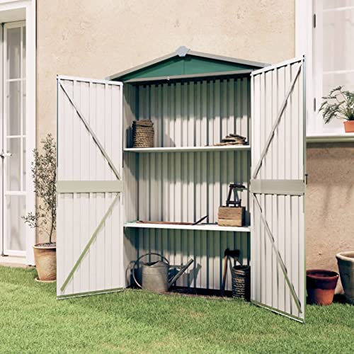 Outdoor Metal Garden Shed Storage Cabinet for Gardening Tools and Furniture Brown 107.5 x 46 x 183cm