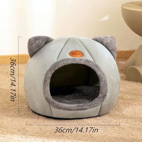 Katzenbett große Katzenhöhle Katzenhaus Indoor mit abnehmbarem Katzenkissen,Katzen Bettchen waschbar, grau