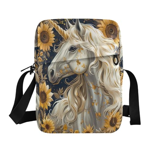 Retro unicorns Sunflowers small messenger bag for men Small Crossbody Bag For Women Cross Body Purses Adjustable Strap for Travel Travel