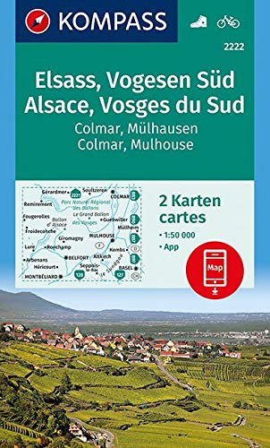 Elsass, Vogesen Süd, Alsace, Vosges du Sud, Colmar, Mülhausen, Mulhouse 1:50 000: 2 Wanderkarten 1:50 000 im Set inklusive Karte zur offline Verwendung in der KOMPASS-App. Fahrradfahren.