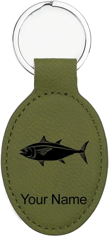 LaserGram Oval Keychain, Tuna Fish, Personalized Engraving Included (Camo Green)