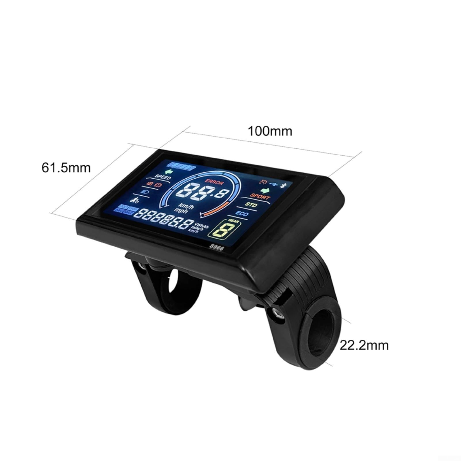 1 X S966 E-Bike Display LCD per 24-72V No.2 Protocollo Controller con Nfc, velocità di alimentazione dati schermo per ciclismo pendolarismo, nero ABS