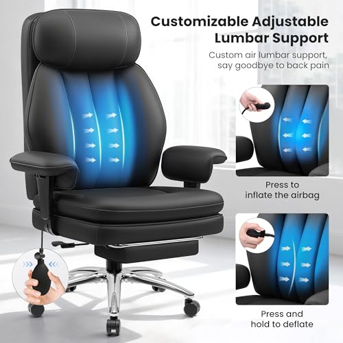 Image of BestGlory Big and Tall Office Chair with Lumbar Support, Executive Leather Computer Desk Chair, Heavy Duty Comfortable Gaming Chair with Double Layer Cushion & Footrest for Home Office Gaming