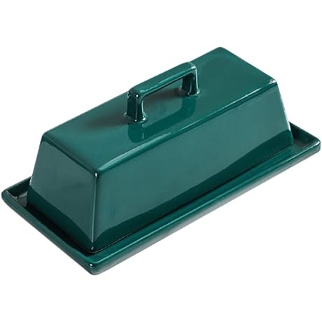 Sizikato 7.5-Inch Green Porcelain Butter Dish with Lid