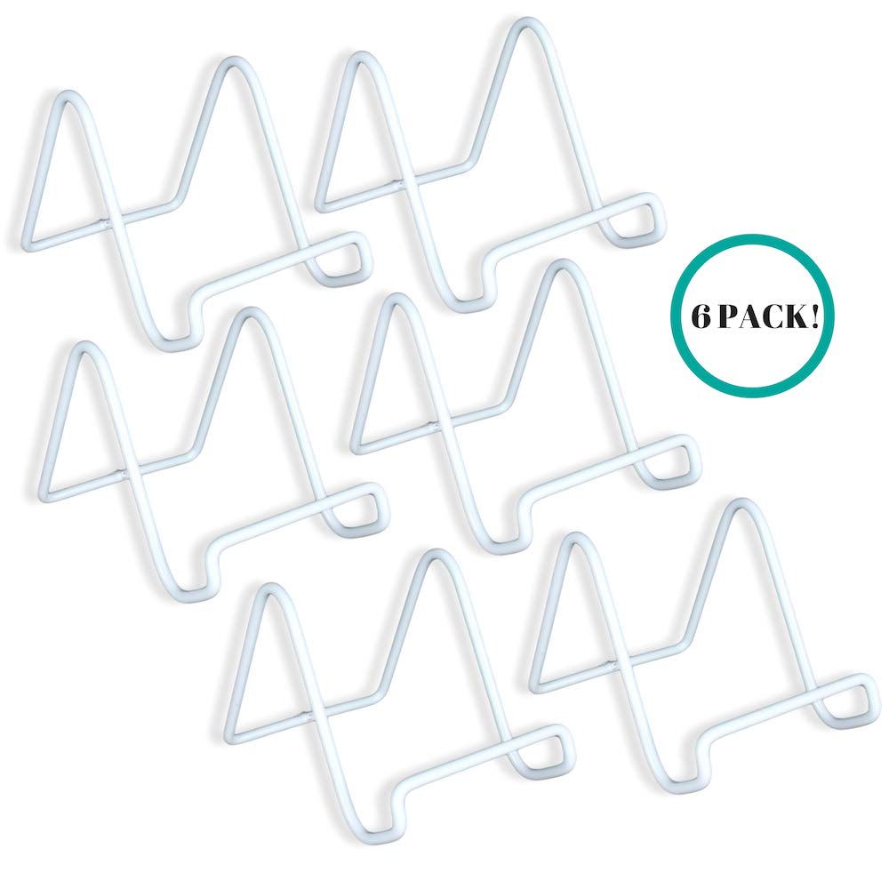BANBERRY DESIGNS White Wire Easels - Plate Stands - Display Holder - White Metal - 3 Inch - Pack of 6