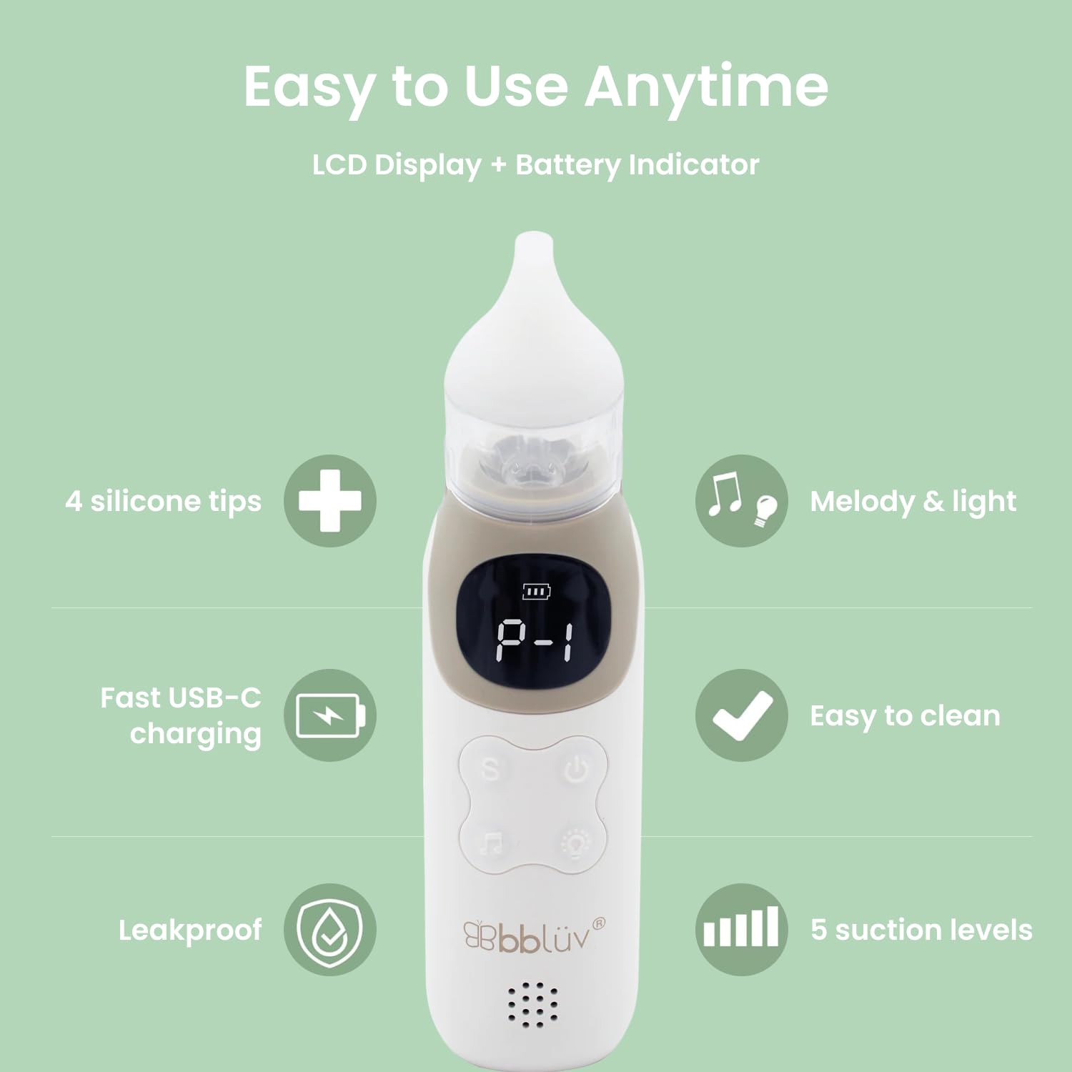 bblüv Rinö Pro Aspirador Nasal para Bebé Eléctrico con 5 Niveles