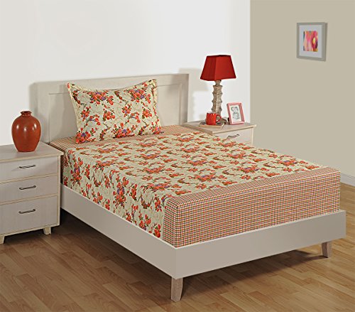 Image of Swayam Pure Cotton Single Bedsheet with 1 Pillow Covers | Size 60 x 90 inch | 160 TC | Floral Design | Soft Breathable Bed Sheet | Comfortable & Durable for Bedroom - Yellow