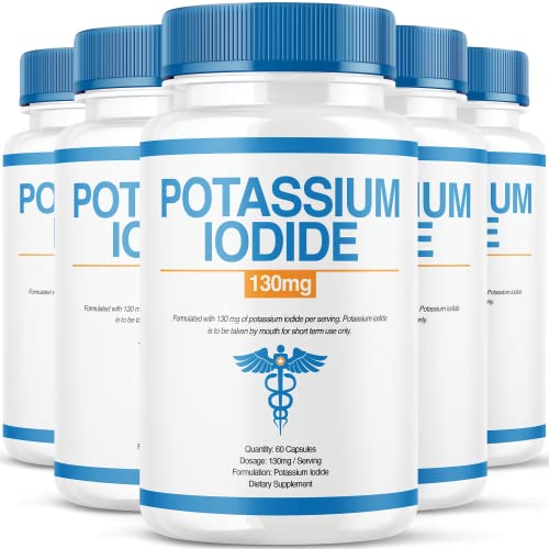 (5 Pack) Potassium Iodide Tablets 130 mg KI Potassium Iodide Best Support, YODO Naciente Iodine Supplement Pills, USA Made (300 Capsules)