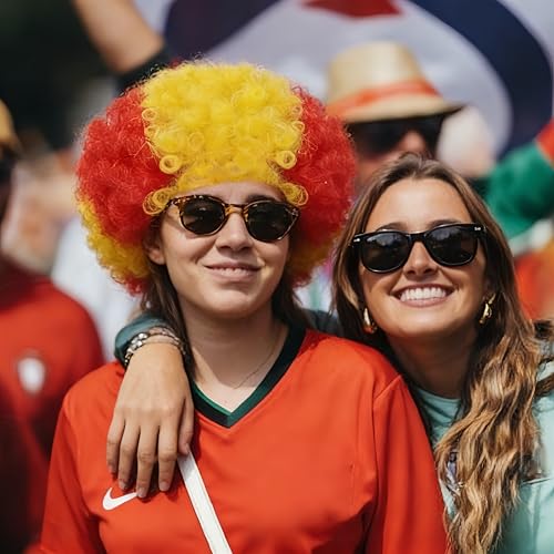 Image of FREE BEAUTY Spain Flag Colored Afro Wig for Men Women 2026 World Cup Fan Wig Soccer Fans Cheer Hair Black Red Yellow Afro Wigs for Football Fans for Stadium Party Cosplay (Spain)