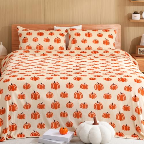 VitalCozy 4 Pcs Queen Halloween Fall Bedding Set with Pumpkin Pattern