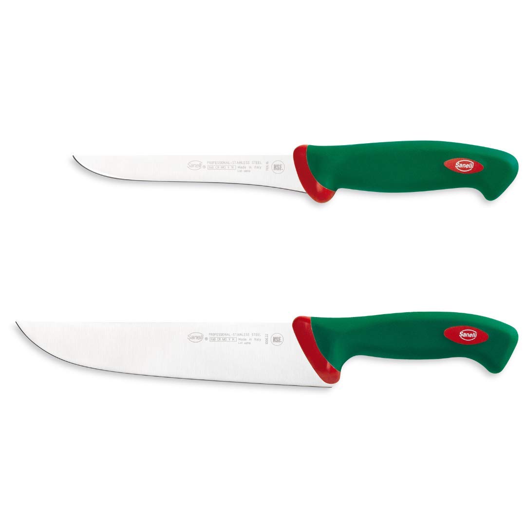 Sanelli Premana Professional Confezione Coltelli macellaio, Acciaio Inossidabile, Verde / Rosso, 39 x 13 x 3 cm, 2 Unità