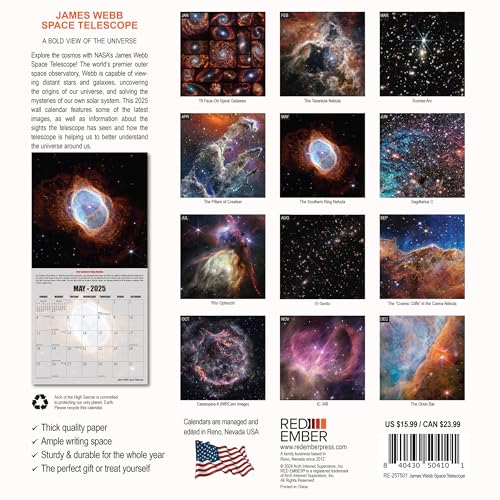 Image of RED EMBER James Webb Space Telescope 2025 Wall Calendar 12 Month | 12 inch x 24 inch Open | Thick & Sturdy Paper | Giftable | Astronomy Universe NASA | Space Calendar 2025