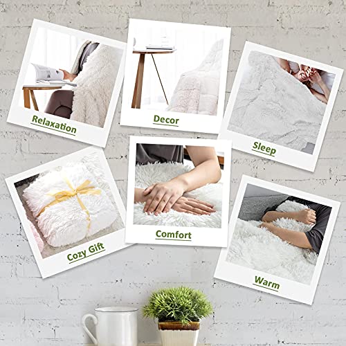 Pawque Faux Fur Throw Blankets 50X60 Inches, Soft Fuzzy Plush Sherpa Blankets For Sofa, Couch And Bed, Plush Fluffy Fleece Blankets, Long Hair Blanket, Cream #TOP7