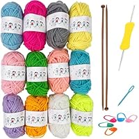 21 Pcs Knitting Kit, 12 Colours Yarn & 2 Bamboo Knitting Needles, Kids Knitting Starter kit,for Beginners Adults, Dishcloth Knitting Kit Craft Knitting for Beginners kit for Handcrafts Arts