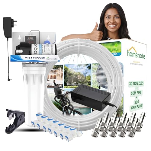 Image of Homenote Automatic Mist Maker Fogger for Home & Poultry Farm with 300 GPD Pump, 30 Nozzles & 50 m Pipe | Fogger kit for Dairy Farm | Ideal for Outdoor Cooling & Humidification Use (White)