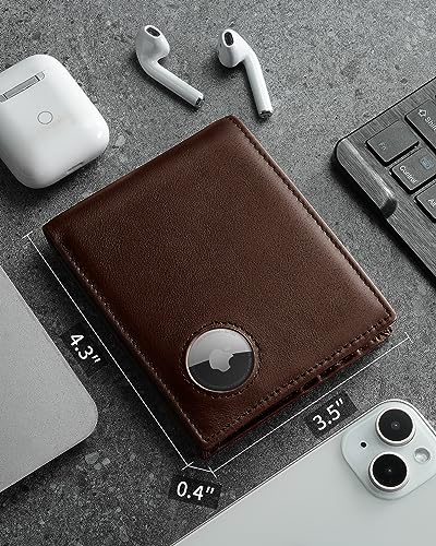 Image of Serovi AirTag Wallet- Genuine Leather Bifold Mens Wallet with AirTag Holder,RFID Blocking Wallet for Men With 2 ID Window and 12 Cards Holders Gift Box (Airtag Not included)