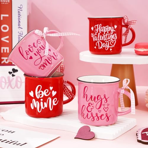 Whaline W11550 4Pcs Valentine'S Day Mini Mugs Red Pink Love Words Mini Coffee Mug thumb #4