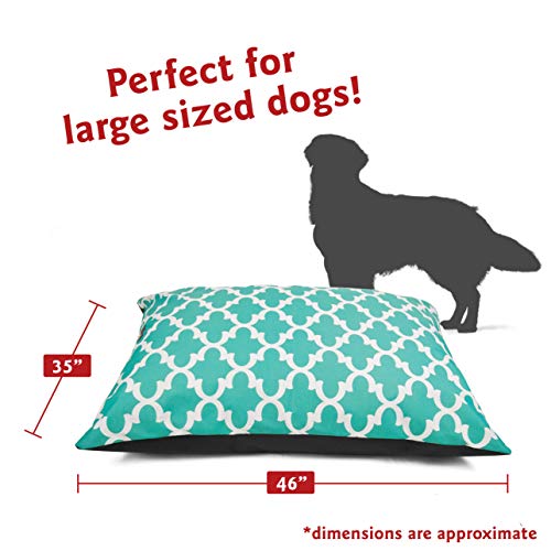 Image of Majestic Pet Rectangle Large Dog Bed - Washable Non Slip Comfy - Super Value Pillow - Dog Kennel Bed for Sleeping - 46 x 35 Inch - Trellis Teal