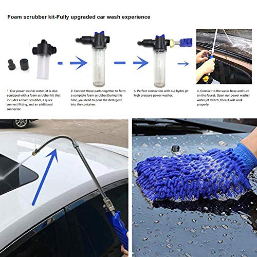 Buyplus High Pressure Power Washer Wand - 39'' Extendable Flexible Hydro Jet Car Hose Attachment,Deep Washing Sprayer,Window Glass Cleaner Tool Nozzle,Garden Water Gun,Foam Cannon,Brush,2 Tips