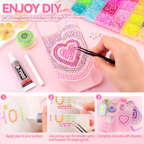 Image of Resin Rhinestones for Glamorous Kit, 34000pcs Mixed Color 3mm Dazzling Crystal 3pcs 10ml B7000 Jewelry Glue, Flatback Stones DIY Crafts Clothing Nail Art Makeup