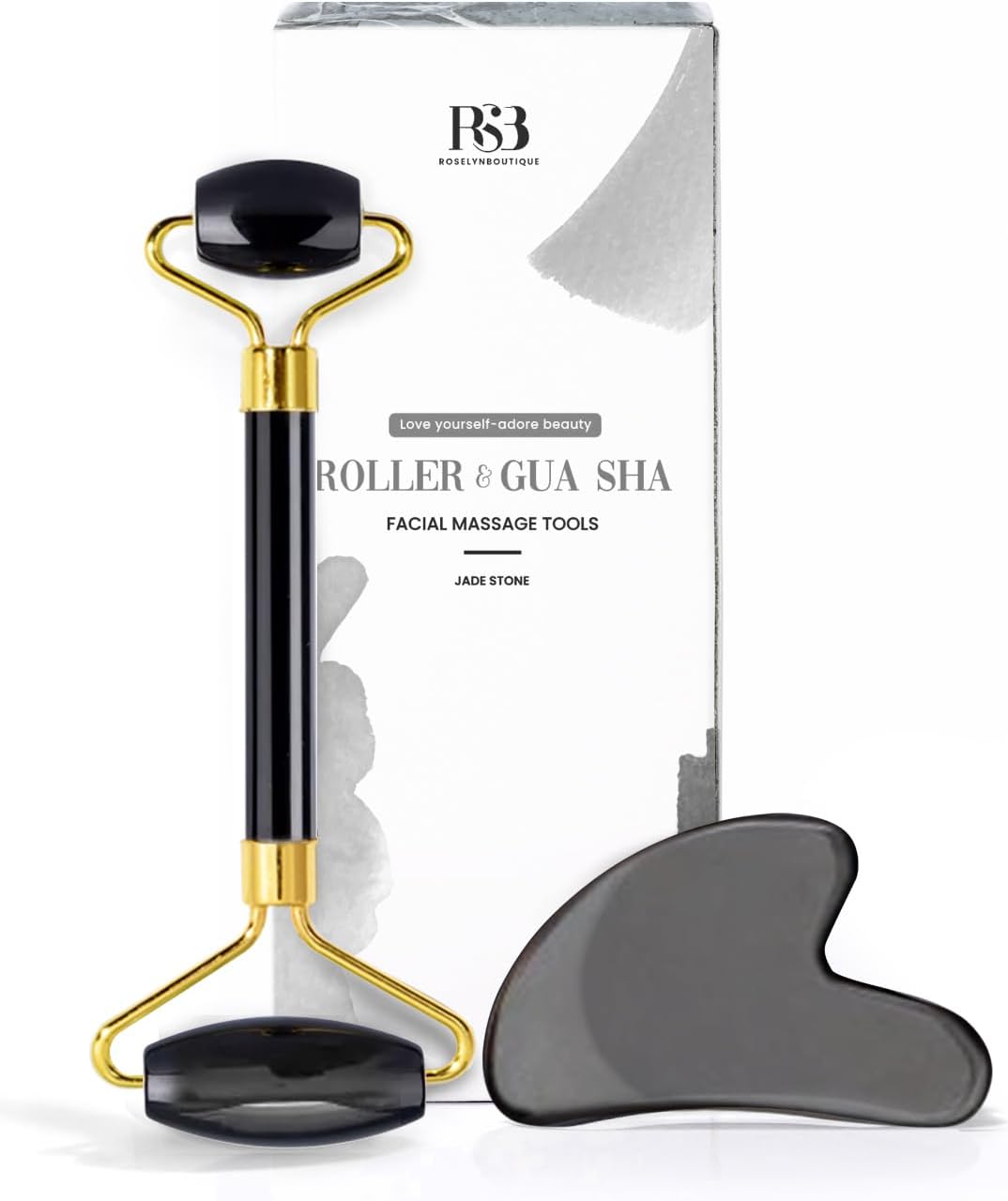 ROSELYNBOUTIQUE Gua Sha Facial Tools & Face Lift Roller for Wrinkless Natural Skincare Tool Jade Roller Guasha Tool for Face (Black Obsidian)