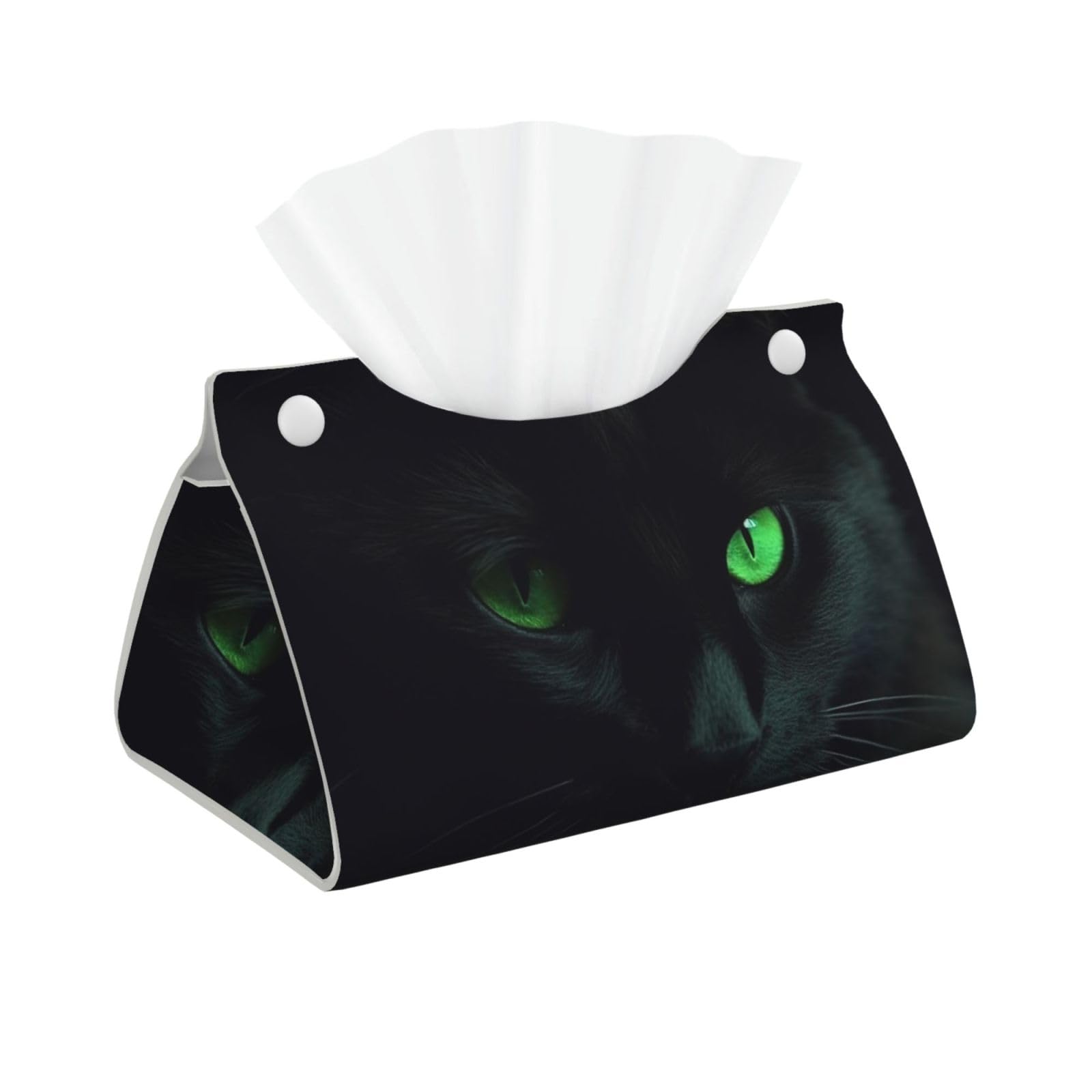 Pu Leather Tissue Box Cover, Black Cat Green Eyes Rectangle Tissue Case Covers Decorative Tissue Box Holder Waterproof Tissue Holder Organizer for Bathroom Home Office